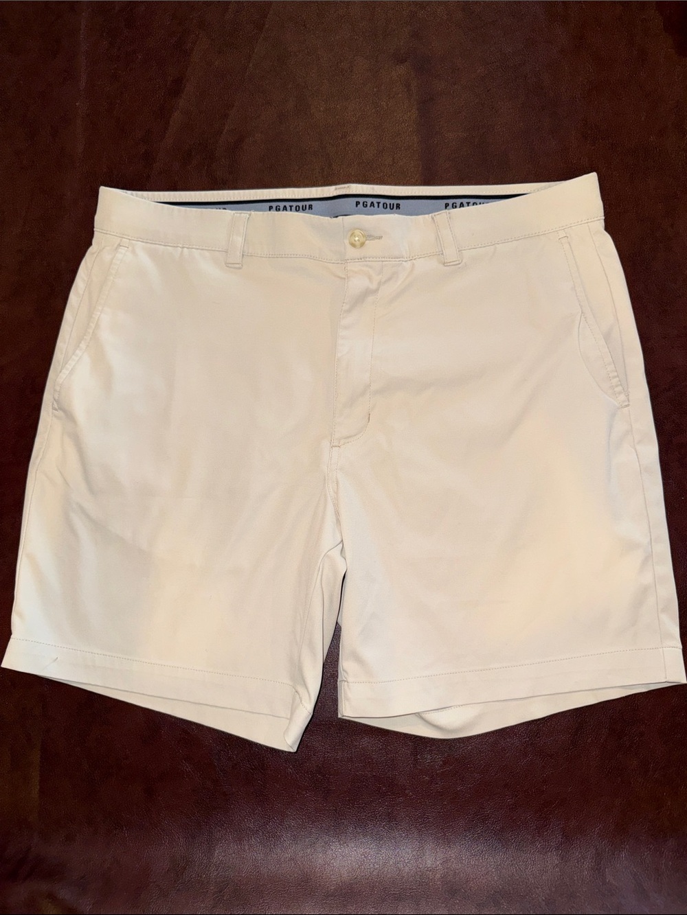 PGA TOUR Men’s Tan Flat Front Golf Shorts
